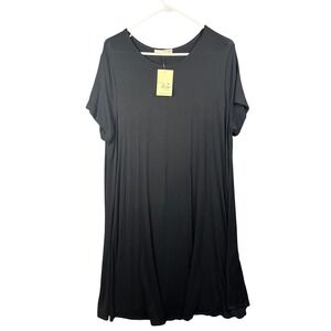 Forever Rose Couture T-Shirt Dress Womens 3X Black Short Sleeve Swing 12973-JX